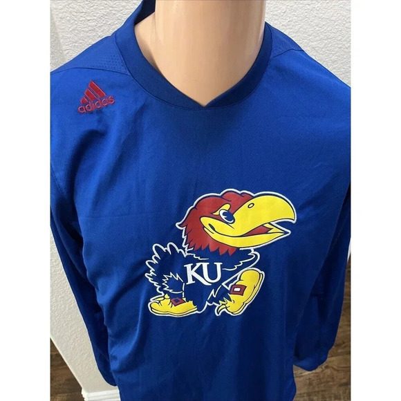 Adidas KU University Of Kansas Jayhawks Basketaball Long Sleeve Athletic Shirt M - Picture 2 of 7